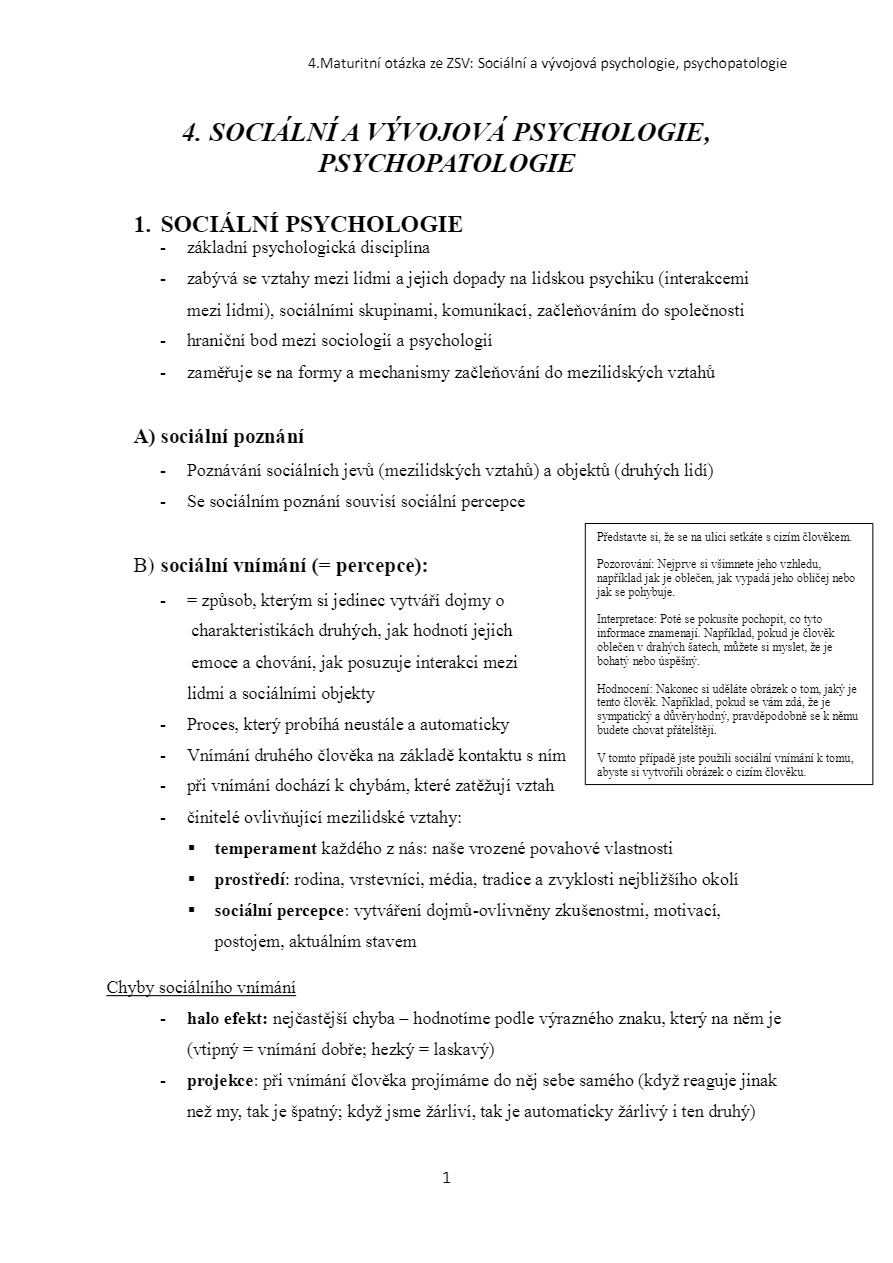 4. SOCIÁLNÍ A VÝVOJOVÁ PSYCHOLOGIE
