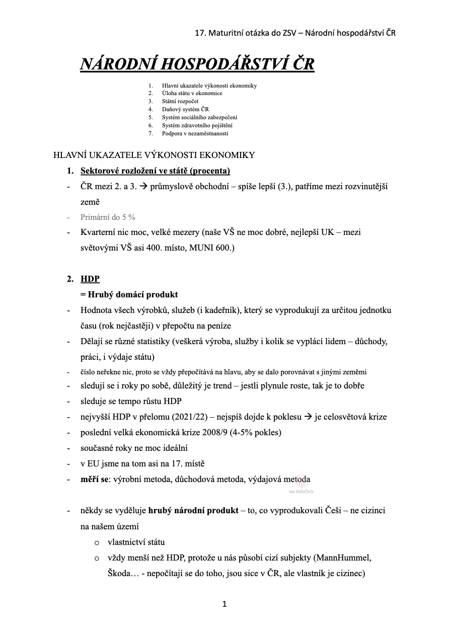 NÁRODNÍ HOSPODÁŘSTVÍ ČR