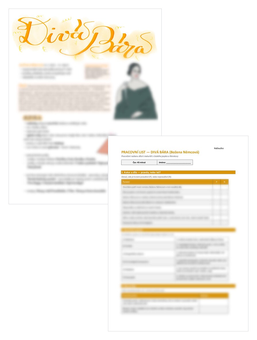 Divá Bára - Božena Němcová + pracovní list