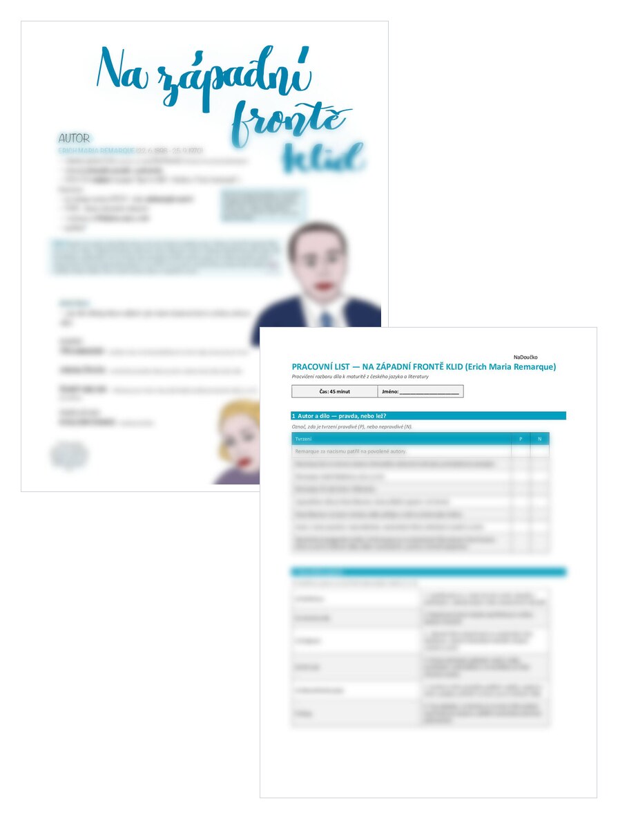Na západní frontě klid - Erich Maria Remarque + pracovní list