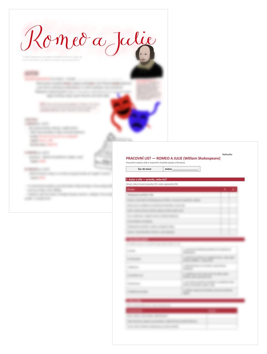 Romeo a Julie - William Shakespeare + pracovní list