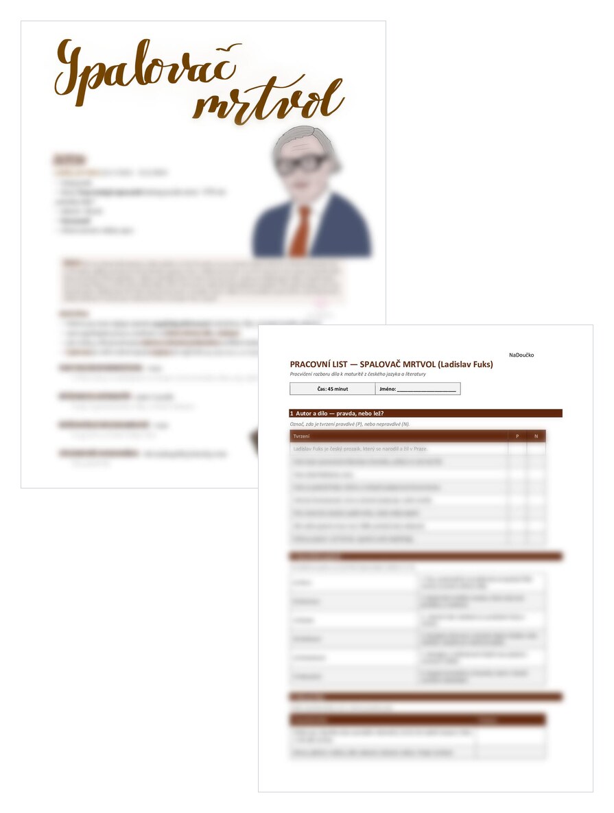 Spalovač mrtvol - Ladislav Fuks + pracovní list