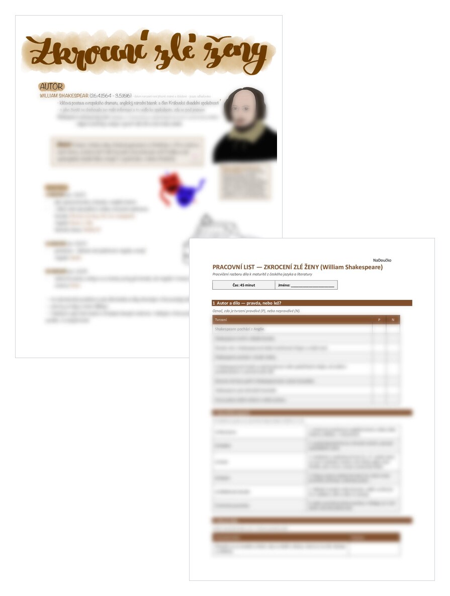 Zkrocení zlé ženy - William Shakespeare + pracovní list
